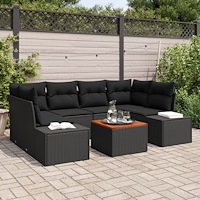 vidaXL 7-delat Trädgårdsoffasett med Kuddar Svart Poly Rattan Acacia