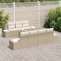vidaXL 8 Delar Trädgårdsoffset med kuddar Beige Poly Rattan Akacia