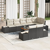 vidaXL 9-delat Trädgårdsoff-set med kuddar Svart Poly Rattan Akacia
