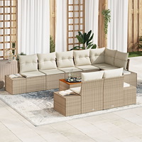 vidaXL 9-delat trädgårdsoffset med kuddar beige poly rattan akacia