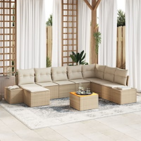 vidaXL 9-delad trädgårdsoffagrupp med kuddar Beige Poly Rattan Akacia