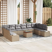 vidaXL 11-delars trädgårdsoffset med kuddar Beige Poly Rattan Acacia
