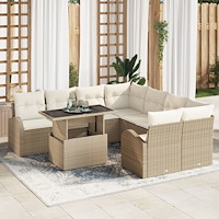 vidaXL 9-delad trädgårdsoff-set med kuddar beige polyrotting, vidaXL 2-sits trädgårsoffa med förvaring och kuddar beige polyrot...