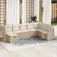 vidaXL 8-delat trädgårdsoffaset med kuddar beige poly rotting