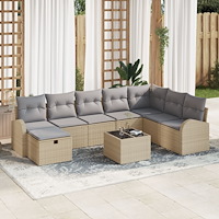 vidaXL 9-delat trädgårdsoffasett med kuddar beige poly-rotting