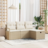 vidaXL 4-delat trädgårdsoffaset med kuddar beige poly rotting, vidaXL 2-sits trädgårdsoffa med kuddar beige poly rotting