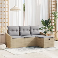 vidaXL 4-delars trädgårdsoffset med kuddar Beige Poly Rattan