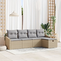 vidaXL 5 Delar Trädgårdsoff set med kuddar Beige Poly rotting