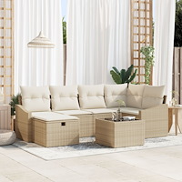 vidaXL 7 delar trädgårdsoffaset med kuddar i beige poly-rattan