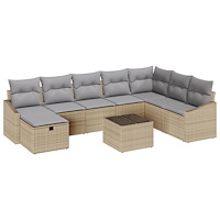 vidaXL 9-delad trädgårdsoffuppsättning med kuddar beige poly rotting