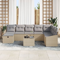 vidaXL 9-delad trädgårdsoffuppsättning med kuddar beige poly rotting