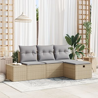 vidaXL 4-delad Trädgårdsoffgrupp med Kuddar Beige Poly Rattan