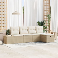 vidaXL 5 Delar Trädgårdsoffaset med Kuddar Beige Poly Rattan
