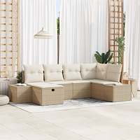vidaXL 6-delars Trädgårdsoffasett med Kuddar Beige Poly Rattan