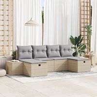 vidaXL 6-delad trädgårdsoffagruppe med kuddar beige poly rattan
