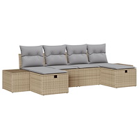 vidaXL 6-delad trädgårdsoffagruppe med kuddar beige poly rattan