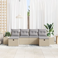 vidaXL 6-delad trädgårdsoffagruppe med kuddar beige poly rattan