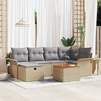 vidaXL 7-delad trädgårdsoffa med kuddar Beige Poly-rotting