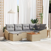 vidaXL 7-delat trädgårdsoff set med kuddar Beige Poly rotting