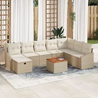 vidaXL 9-delad trädgårdsoffgrupp med kuddar Beige Poly Rattan