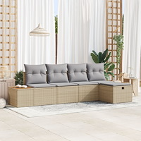 vidaXL 5-delad trädgårdsoffgrupp med kuddar beige poly rattan