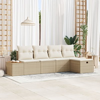 vidaXL 5-delat Trädgårdsoffmöbel Set med Kuddar Beige Poly Rattan