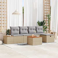vidaXL 6-delat Trädgårdsoffset med Kuddar Beige Poly Rattan