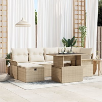 vidaXL 7 Delad Trädgårdsoffa Set med Kuddar Beige Poly Rattan