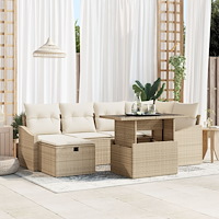 vidaXL 7-delars trädgårdsoffset med kuddar beige poly rattan