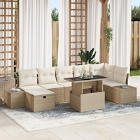vidaXL 8 Delar Trädgårdsoff-set med Kuddar Beige Poly Rottning