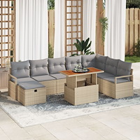 vidaXL 9-delars Trädgårdssoff-set med kuddar Beige Polyrattan, vidaXL 2-sits Trädgårdssoffa med kuddar Beige Polyrattan
