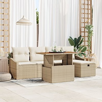 vidaXL 6-delars Trädgårdsoff-set med Kuddar Beige Poly Rattan