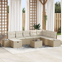 vidaXL 9-delars Trädgårdsoffaset med Kuddar Beige Poly Rattan