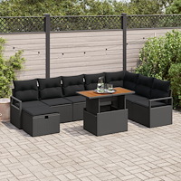 vidaXL 9-delat Trädgårdsoffmöbelset med kuddar Svart Poly Rattan, vidaXL 2-sits Trädgårdsoffa med förvaring & kuddar Svart Poly...