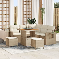 vidaXL 8-delad trädgårdsoffgrupp med kuddar Beige Poly Rattan Akacia, vidaXL 3-delad trädgårdsmatsal med kuddar Beige Poly Ratt...