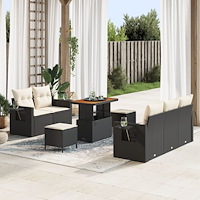 vidaXL 8-delat Trädgårdsoff-set med Kuddar Svart Poly Rattan Akacia, vidaXL 3-delat Trädgårdsdining-set med Kuddar Svart Poly R...