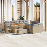 vidaXL 13-delars trädgårdsoff-set med kuddar beige poly rattan akacia