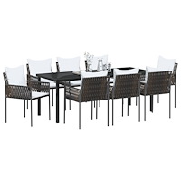 vidaXL 9-delat Trädgårdsdatabord med kuddar Brun Poly Rattan