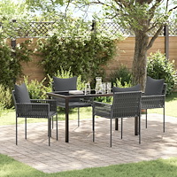 vidaXL 5-delars Trädgårds-dining set med kuddar Svart Poly rotting