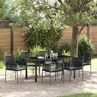 vidaXL Set om 4 Svart, Ljusgrå PE Rattan, Skum, Tyg 54 x 60.5 x 83.5 cm