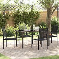 vidaXL 5-delars Trädgårdsmatbord Set Svart PVC-rattan