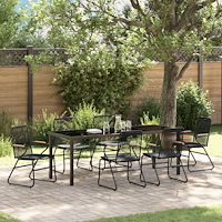 vidaXL 7-delars trädgårdsdining-set svart PVC-rattan
