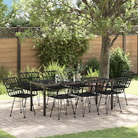 vidaXL 9-delat Trädgårdsdining Set Svart Poly Rattan