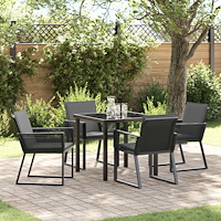 vidaXL 5-delars Trädgårdsdining-set med Kuddar Svart Poly Rattan