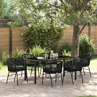 vidaXL 7-delars trädgårdsdining-set svart Poly Rattan