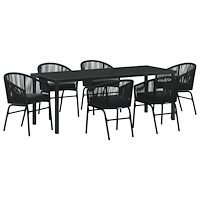 vidaXL 7-delars Trädgårdsmatbordset Svart Poly Rattan
