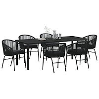 vidaXL 7-delars Trädgårdsmatbordset Svart Poly Rattan