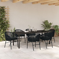 vidaXL 7-delars Trädgårdsmatbordset Svart Poly Rattan