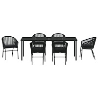 vidaXL 7-delars Trädgårdsmatbordset Svart Poly Rattan