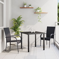 vidaXL 3-delars trädgårdsset svart poly rattan